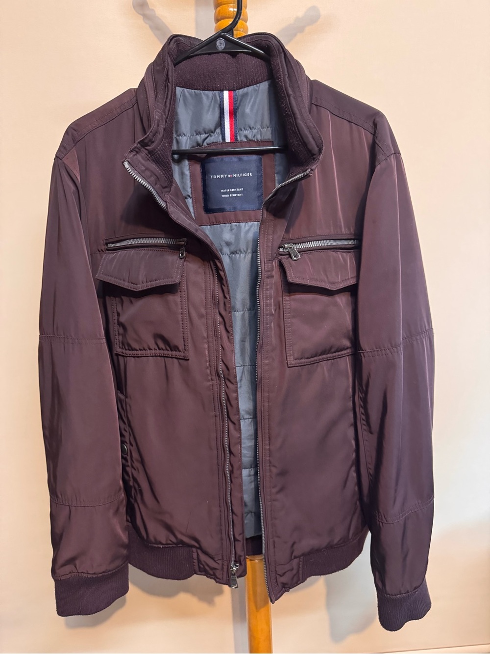 Tommy Hilfiger Men's Maroon Burgundy Water & Wind Resistant Bomber Jacket